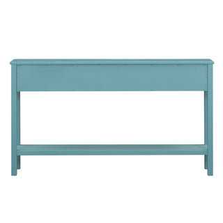 TREXM Rustic Entryway Console Table, 60" Long Sofa Table with two Different Size Drawers and Bottom Shelf for Storage (Turquoise Green)