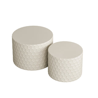 Stylish and Minimalist Nesting Coffee Table Set with Honeycomb Design, Modern Round Drum Circle Coffee Table for Living Room, Bedroom, Beige (Set of 2 Pieces)