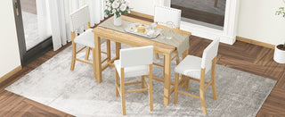 TREXM 5-Piece Counter Height Dining Set, Classic Elegant Table and 4 Chairs in Natural Wood Wash