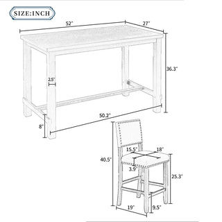 TREXM 5-Piece Counter Height Dining Set, Classic Elegant Table and 4 Chairs in Natural Wood Wash