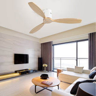 52 Inch Indoor 3 Solid Wood Blade Ceiling Fan Noiseless Reversible DC Motor Remote Control