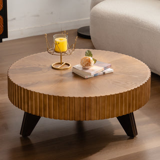 35.4 'Round Retro Coffee Table, Coffee Table Suitable For Coffee and Home Decor, Natural