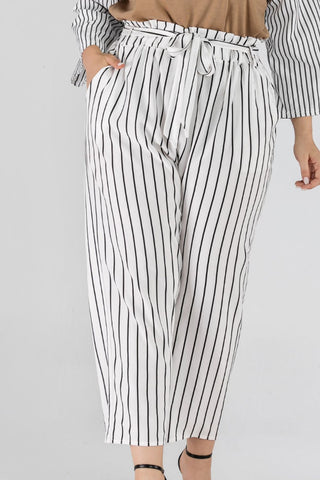 Full Size Striped Paperbag Waist Cropped Pants for Women