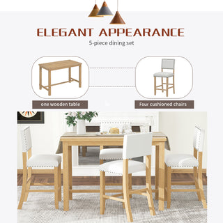 TREXM 5-Piece Counter Height Dining Set, Classic Elegant Table and 4 Chairs in Natural Wood Wash