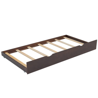 Full Size Wood Platform Bed with Headboard and Twin Size Trundle, Cappuccino