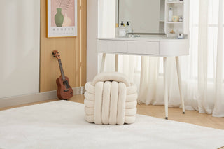 060-Chenille Fabric Modern Knot Design Ottoman Makeup Stool Footstool, Comfortable and Stylish Seat for Living Room, Bedroom ,Beige