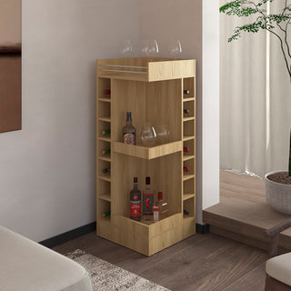 FM FURNITURE Lamer Corner Bar Cabinet with Wine Rack and Open Shelf, Natural Oak