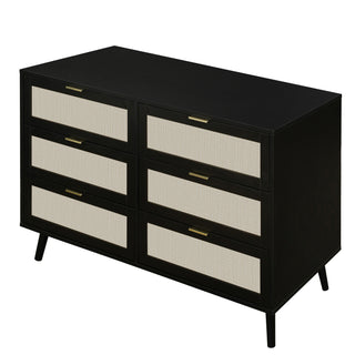 Modern 6 Drawer Dresser Wood Cabinet (Black)