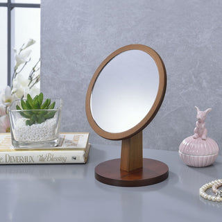 9.5" Tall Polyresin and Wood Make-Up Mirror on a Pedestal, Walnut finish