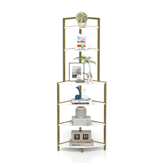 6-Tier Corner Open Shelf Modern Bookcase Wood Rack Freestanding Shelving Unit – Sturdy Space-Saving Stand for Living Room, Home Office, Kitchen, and Small Spaces