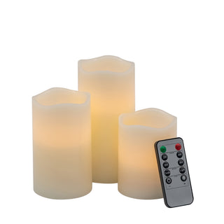 Set of 3 Ivory Led Candles with Remote Timer, L:D3X6in. M:D3X5in. S:D3X4in.