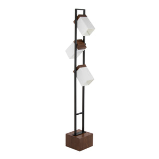 Bento 67.5" Contemporary Metal Floor Lamp in Black Metal and Walnut Wood with White Shade by LumiSource