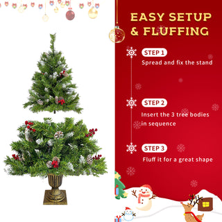 Pre-lit Xmas Tree Artificial Christmas 4-Piece Set, Garland, Wreath and Set of 2 Entrance Trees X-mas with Led Lights, Christmas Tree