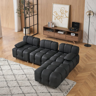 90.60-Inch Technology Cloth Black Sofa, Waterproof, Stain & Cat Scratch Resistant, Space-Saving Comfortable Sofa for Apartment Bedroom