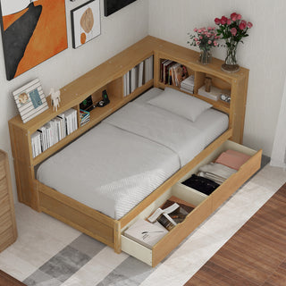 Twin Size Daybed with Two Storage Drawers, Storage Cabinets and USB Ports, Wood Color