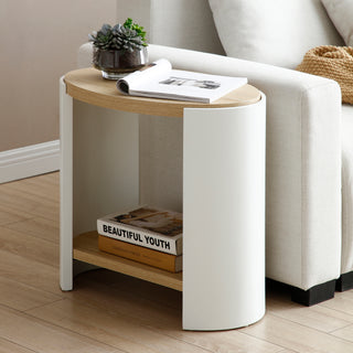 End Table, Small Side Table with 2-Layer Storage Shelves, Nightstand for Small Spaces, Sofa Table for Living Room and Bedroom, Stable Frame, Easy Assembly, Natural and White