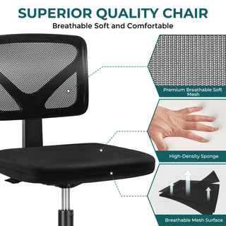 Sweetcrispy Armless Desk Chair Small Home Office Chair with Lumbar Support