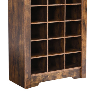 ON-TREND Stylish Design 30 Shoe Cubby Console, Contemporary Shoe Cabinet with Multiple Storage Capacity, Free Standing Tall Cabinet with Versatile Use for Hallway,  Bedroom, Rustic Brown