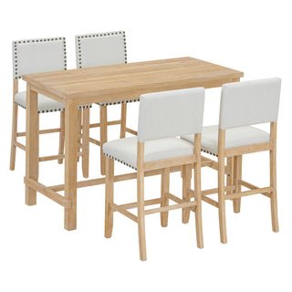 TREXM 5-Piece Counter Height Dining Set, Classic Elegant Table and 4 Chairs in Natural Wood Wash