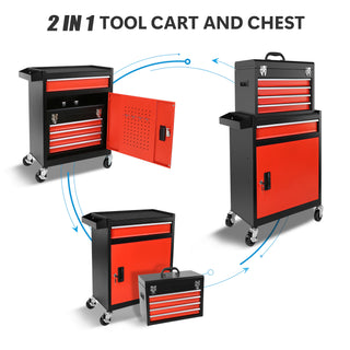 5-Drawer Rolling Tool Chest & Storage Cabinet with Detachable Top Tool Box – Metal Tool Cart for Garage Workshop, Lockable Wheels, Liner, Locking Mechanism