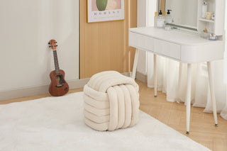 060-Chenille Fabric Modern Knot Design Ottoman Makeup Stool Footstool, Comfortable and Stylish Seat for Living Room, Bedroom ,Beige