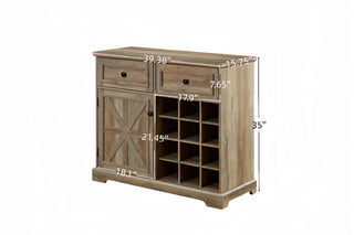 Farmhouse Buffet Cabinet with Storage Sideboard - 2 Drawers, Wine Bar with Removable Wine Racks & Storage Shelves, Gray Wash (39.37" x 15.75" x 34")