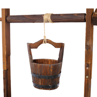 Rustic Wooden Wishing Well Planter Outdoor Home Décor for Patio, Garden, Yard w/Hanging Bucket ,20in