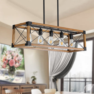 (Same as W1340111207/L1011) 5-Light Retro Farmhouse Chandelier For Kitchen, Living room, Dining room Walnut(No Bulbs)