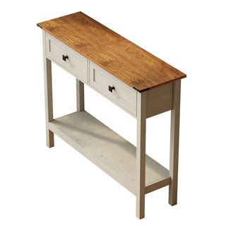 Farmhouse Style Console Table with 2 Drawer and Bottom Storage Shelf for Entryway, Rustic Side Table with Storage Drawer and Shelf for Living room, Hallway