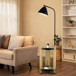 Luxury Shelves Floor Lamp for Living Room, Industrial Metal Lampshade Tall Standing Lamp, Reading Light for Bedroom and Office (E26 Bulb Not Included) - Matte Gold and Matte Black