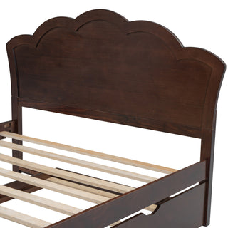 Full Size Wood Platform Bed with Headboard and Twin Size Trundle, Cappuccino