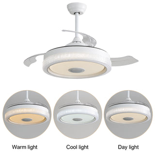 42in. Modern Invisible Ceiling Fan, 3 ABS Blades, Reversible DC Motor, 36W Led, Remote & App Control, etl Certified