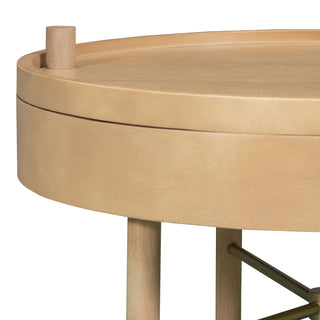 Modern Round Wood Rotating Tray Coffee Table with Storage & Metal Legs in Natural