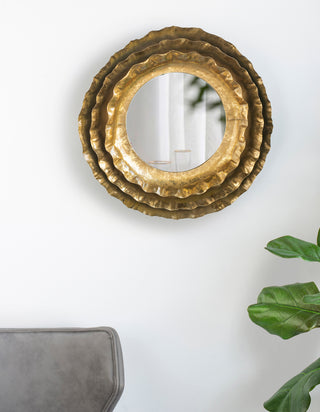 16' Round Wall Mirror with Gold Metal Frame, Mid-Century Modern Accent Mirror for Living Room