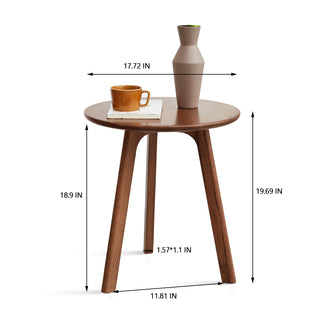 Round End Table - Small Side Table, Coffee Table, Nightstand for Living Room, Bedroom and Balcony, 100% Natural Solid Oak Wood, Easy to Assemble