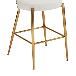 Set of 4 modern teddy fabric upholstered bar stools - Metal base high stool - Suitable for kitchen, dining and living room - Beige - Stylish and comfortable island seating