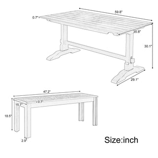 TREXM 3-Piece Retro Dining Set, Rectangular Trestle Table and 2 Wooden Benches for 4 People for Dining Room and Kitchen (Natural Wood)