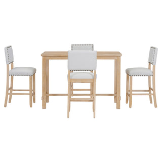 TREXM 5-Piece Counter Height Dining Set, Classic Elegant Table and 4 Chairs in Natural Wood Wash