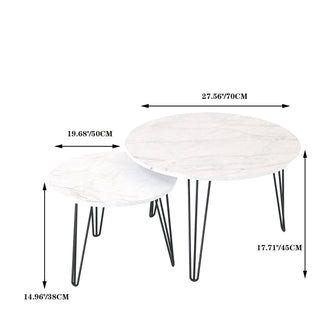 27.56'' Round Nesting Coffee Table Set of 2,  Circular Nesting End Table Set, Round Marble Tabletop, and Sturdy Metal Base for Living Room, bedroom, White