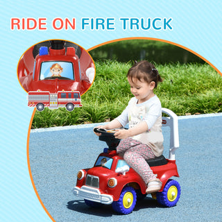 Qaba Toddler Ride on Toy, Baby Ride on Fire Truck with Music, Horn, Under Seat Storage, Foot to Floor Car for Kids 18-36 Months, Red