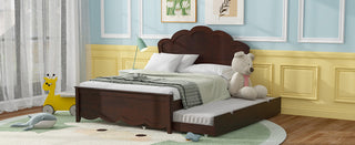 Full Size Wood Platform Bed with Headboard and Twin Size Trundle, Cappuccino