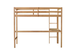 Twin High Loft Bed, Rubber Wood  Loft Bed with Safety Guardrail, built-in desk, ladder,White Oak