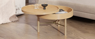 Modern Round Wood Rotating Tray Coffee Table with Storage & Metal Legs in Natural