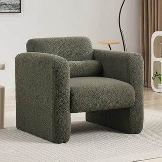 Modern Accent Chair Lambskin Sherpa Fabric Upholstered Comfy Reading Arm Chair Soft Padded Armchair with Back and Pillow for Living Room Bedroom Reception Waiting Room Office,Seaweed Green