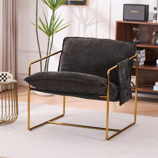 2 Chairs in 1 Box, Upholstered Hanging Armchair with Arm Pockets, Metal Frame, Gold-Plated Craftsmanship, Crushed Foam Cushions, Skin-Friendly Woven Fabric for Living Room and Bedroom, Dark Gray