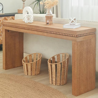 Convenience Concepts Natural Wood Console Table/Desk with Real Wood Beads Decoration