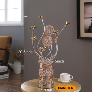 Aluminum Golden Rose Copper/Silver Wire Bud Flower Bud Table Lamp for Living Room, Nightstand Bedside Table Lamp for Bedroom, LED Lamp