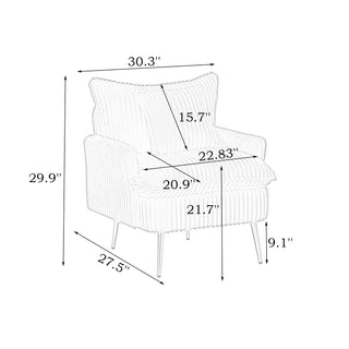 30.31" Single Chair Fashion Sofa, Green Coarse Corduroy Fabric, Soft and Comfortable, Ideal for Apartment, Office, Living Room, Bedroom, and Meeting Room