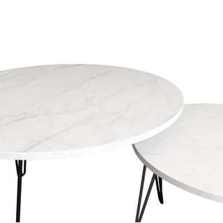 27.56'' Round Nesting Coffee Table Set of 2,  Circular Nesting End Table Set, Round Marble Tabletop, and Sturdy Metal Base for Living Room, bedroom, White