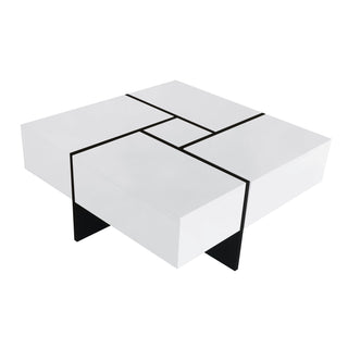 On-Trend Unique Design Coffee Table with 4 Hidden Storage Compartments, Square Cocktail Table with Extendable Sliding Tabletop, UV High-Gloss Finish, Center Table for Living Room, 31.5" x 31.5"